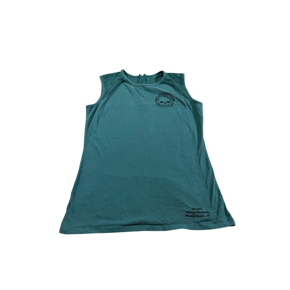 Harley Davidson Biker Top L Teal Skull Mesh Back Tank Grunge Y2K Moto Edgy L/XL